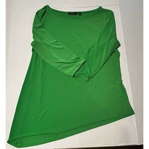 IMAN Shirt Womens Size L Green Scoop Neck 3/4 Sleeve Slanted Bottom Pullover Top